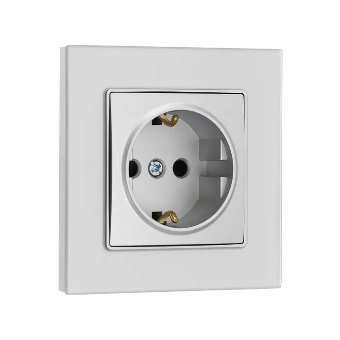 Розетка TOT Matte Glass, 16 А, стекло, скрытая, одноместная, с заземлением, серебристая