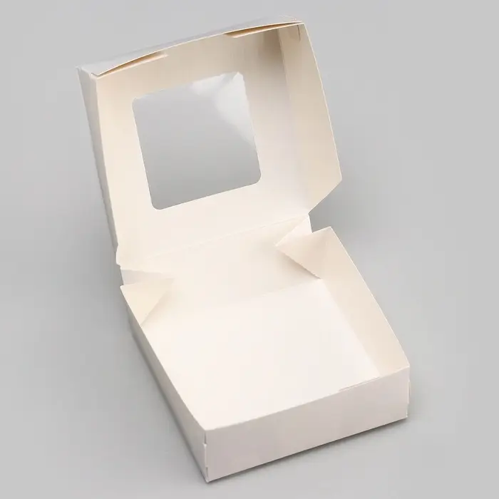 Коробка пищевая, с окном, белый, 11.5&times;11.5&times;4 см