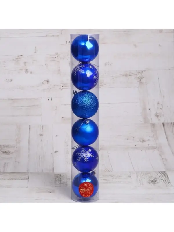 Ёлочные игрушки &laquo;Снежинка капель&raquo;, шары новогодние, d=8 см, набор 6 шт., синий