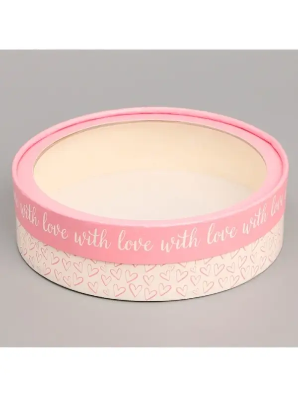 Коробка для макарун, кондитерская упаковка тубус с окном With love 20&times;20&times;5 см