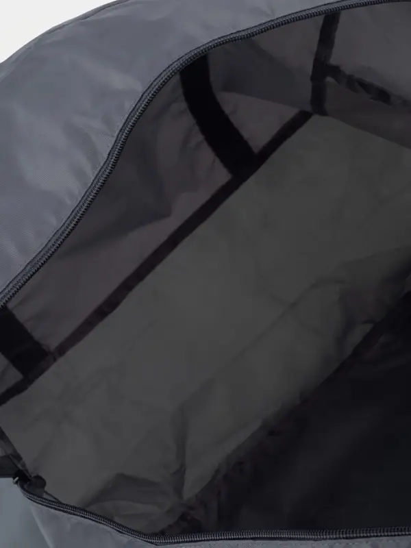 Сумка дорожная на молнии, складная в косметичку, наружный карман, держатель для чемодана, серая, голубая