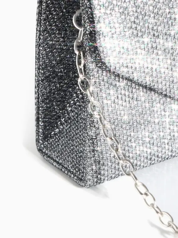 Сумка-клатч на магните, длинная цепь, цвет серебристый