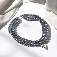 Колье "Акцент" сердце, под гематит, многослойное, цвет серый в серебре