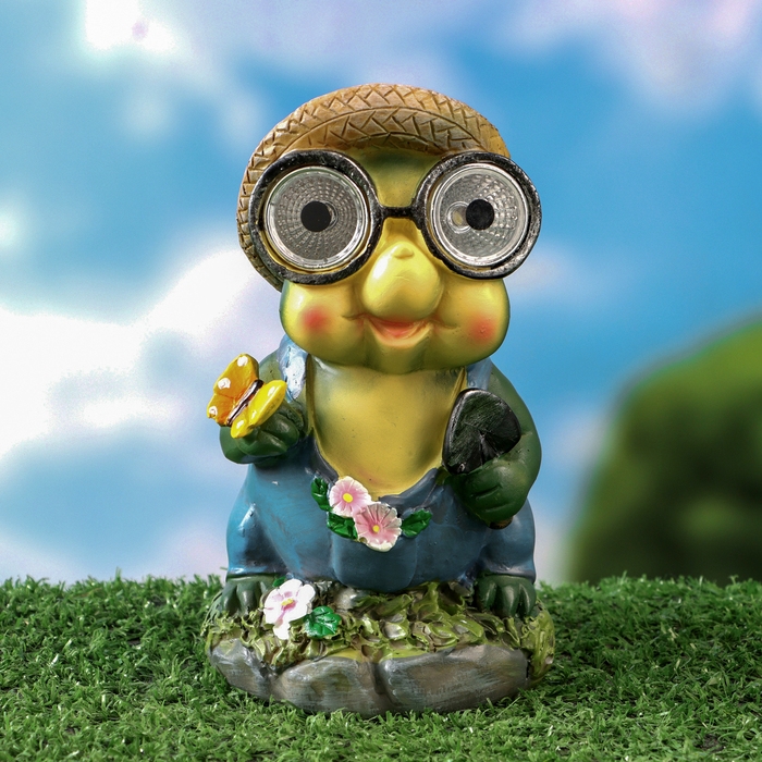 Садовый фонарь  Садовый фонарь "Лягушонок с бабочкой" 7х8х15см