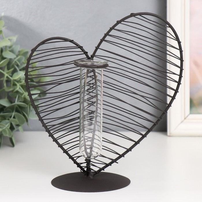 Декор металл, стекло  Декор металл, стекло "Сердце. Штрихи" чёрный 19х8х20 см