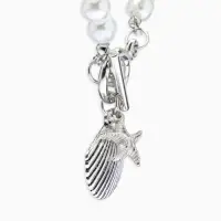 Набор 2 пред-та: бусы.браслет "Жемчуг", ракушка вонголе, цвет белый в серебре L=18/42см №8   1093654