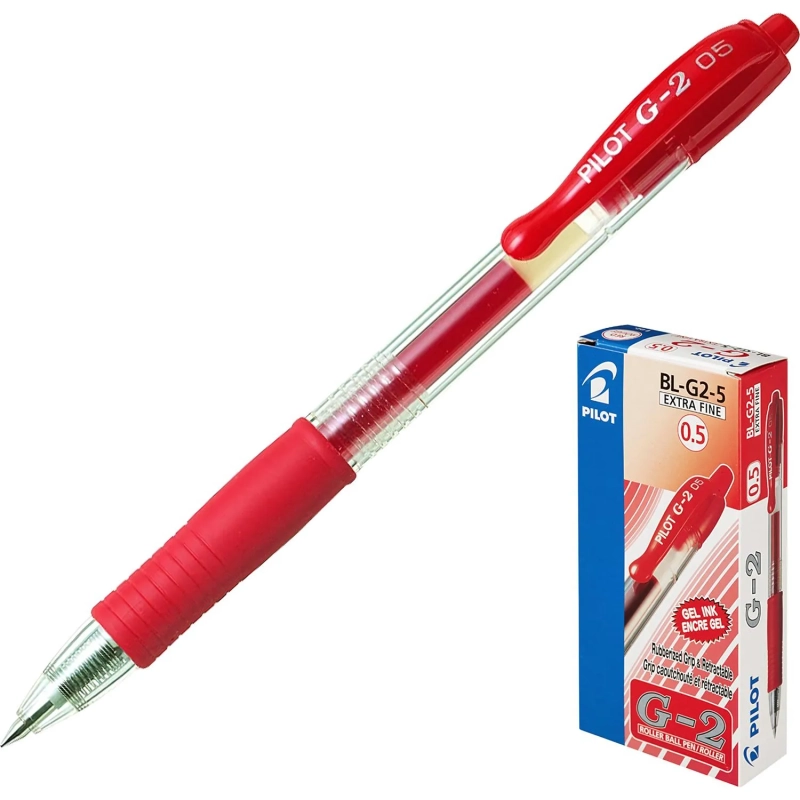 Ручка гелевая автомат. PILOT BL-G2-5 резин.манжет.красн. 0,3мм Япония