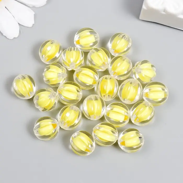 Бусины пластик "Шар ребристый - внутренний цвет жёлтый" набор 20 гр 1,2х1,1 см