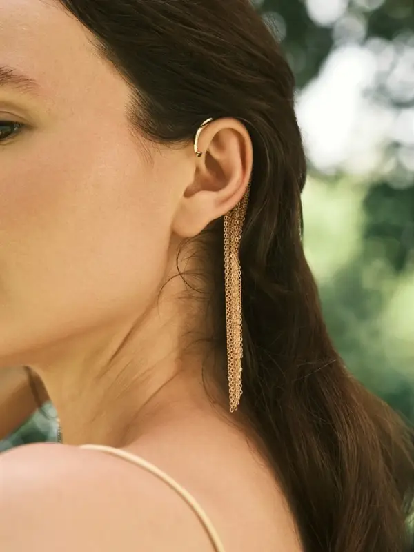 Серьга "Кафф" висячая, водопад, цвет золото