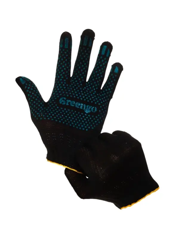 Перчатки садовые, хб, вязка 7 класс, 4 нити, размер 9, с ПВХ точками, чёрные, Greengo Перчатки садовые, хб, вязка 7 класс, 4 нити, размер 9, с ПВХ точками, чёрные, Greengo