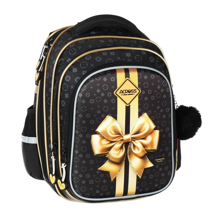 Рюкзак школьный 40х33х15см, эргономичная спинка, Across 410, черный/золотой Рюкзак школьный 40х33х15см, эргономичная спинка, Across 410, черный/золотой