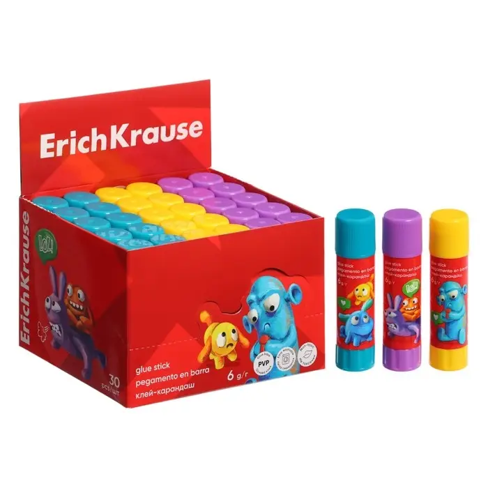 Клей-карандаш 6г ErichKrause EasyStick  Клей-карандаш 6г ErichKrause EasyStick "Jolly Friends" PVP, экономичный расход, микс