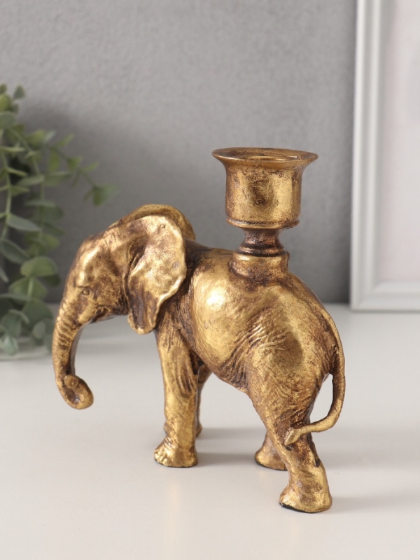 Подсвечник полистоун на 1 свечу  Подсвечник полистоун на 1 свечу "Индийский слон" золото 14х6х15 см