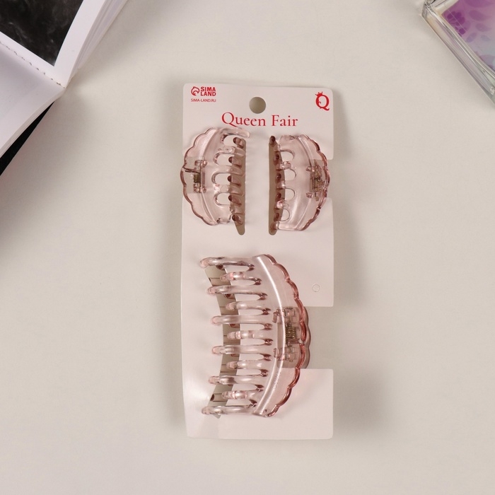 Краб для волос Краб для волос "Флориана" (набор 3 шт) дуга волна, 6,5 и 4 см, розовый