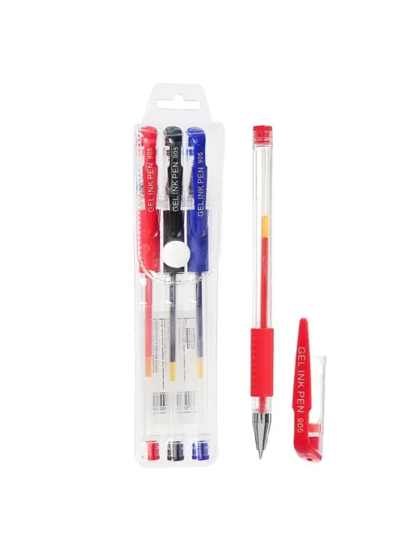 Набор гелевых ручек, 3 цвета, с резиновыми держателями, в блистере