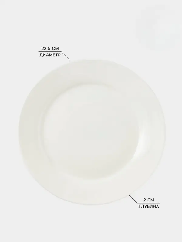 Тарелка обеденная Доляна White Label, d=22.5 см, с утолщённым краем, фарфор, белая