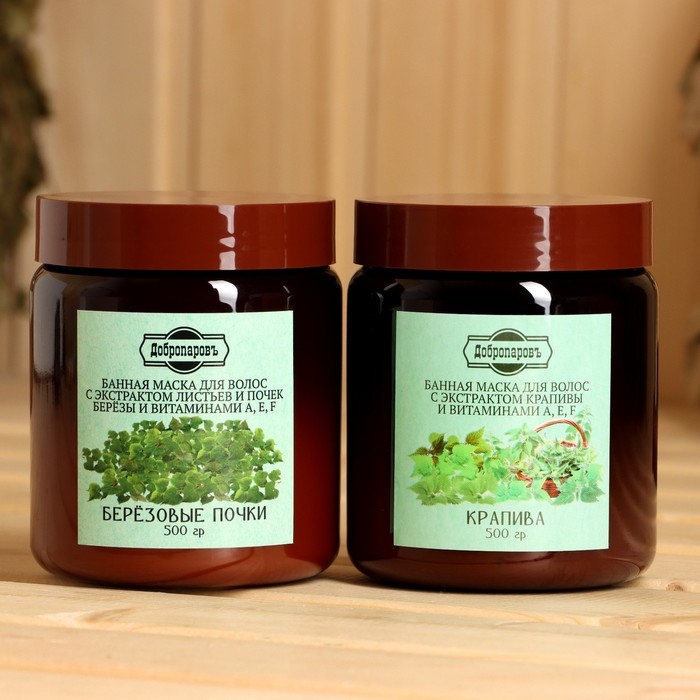 Набор витаминный ДобропаровЪ: маска для волос Набор витаминный ДобропаровЪ: маска для волос "Березовые почки", 500 мл + маска для волос "Крапива", 500 мл