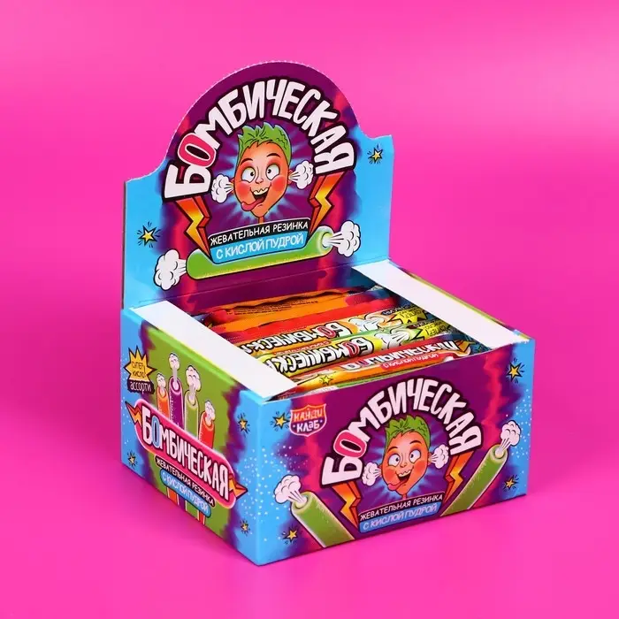 Жевательная резинка с кислой пудрой «Бомбическая», ассорти, 10 г Жевательная резинка с кислой пудрой «Бомбическая», ассорти, 10 г