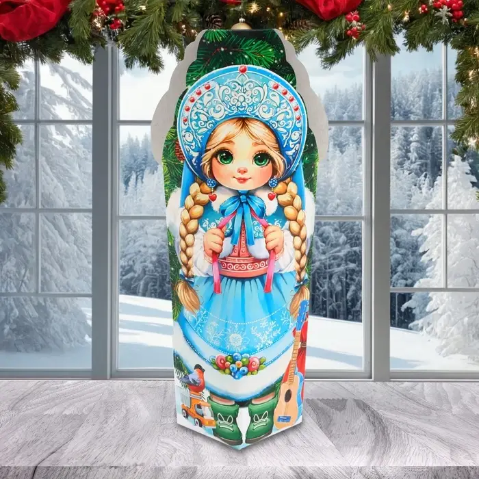 Подарочная коробка новогодняя Снегурочка, для сладких подарков, 14 (24) &times; 5&times;5 см