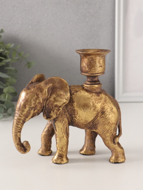 Подсвечник полистоун на 1 свечу  Подсвечник полистоун на 1 свечу "Индийский слон" золото 14х6х15 см