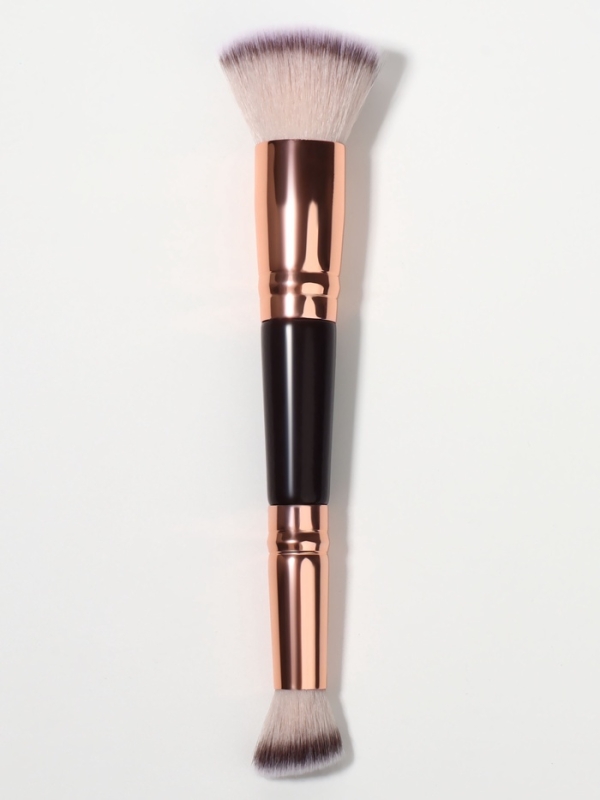 Кисть для макияжа 2в1, 14 см, чёрный/бежевый Кисть для макияжа 2в1, 14 см, чёрный/бежевый