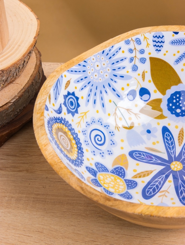 Салатник "Васильки" дерево манго 23х23х10,5 см