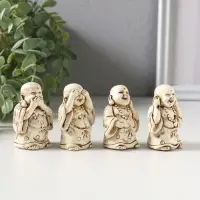 Сувенир полистоун "Хотей - не слышу, не вижу, не скажу" набор 4 шт беж 3х3,5х5,5 см