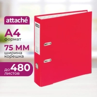 Папка-регистратор 75мм Attache А4, красная, тиснение кожа, метал. угол