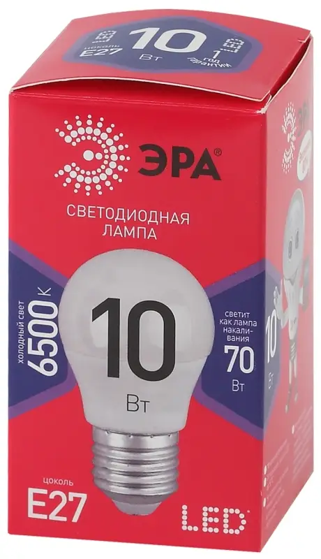 Лампа светодиодная LED 10 Вт 800Лм 6500К шар холодный E27 220-240В LED P45-10W-865-E27 Red Line