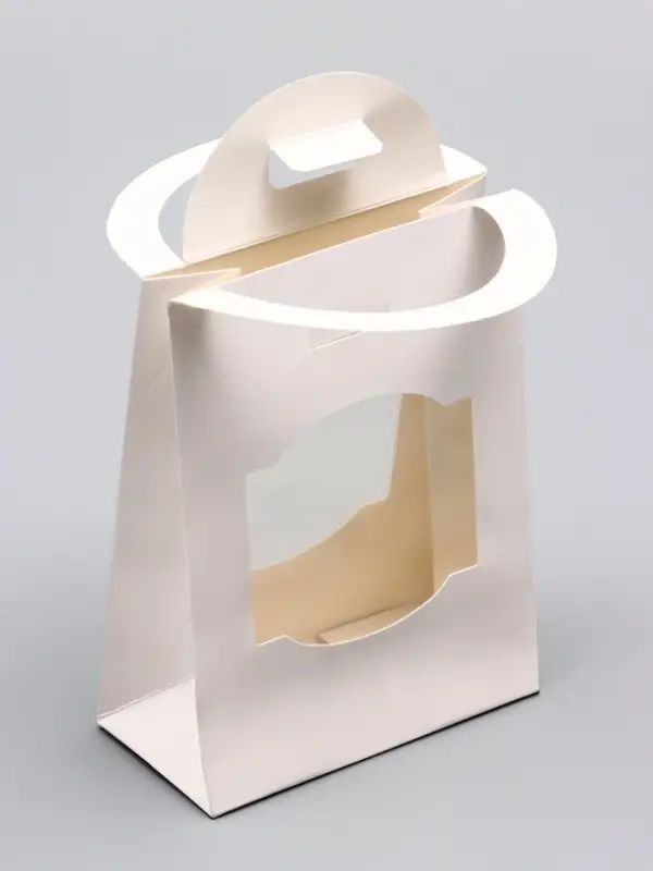 Коробка - пакет с ручкой, белая, 16×12×6 см