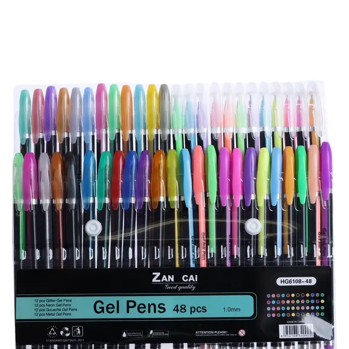 Набор гелевых ручек, 48 цветов (металлик, неоновые, пастельные, с блёстками), узел 1 мм, в блистере на кнопке