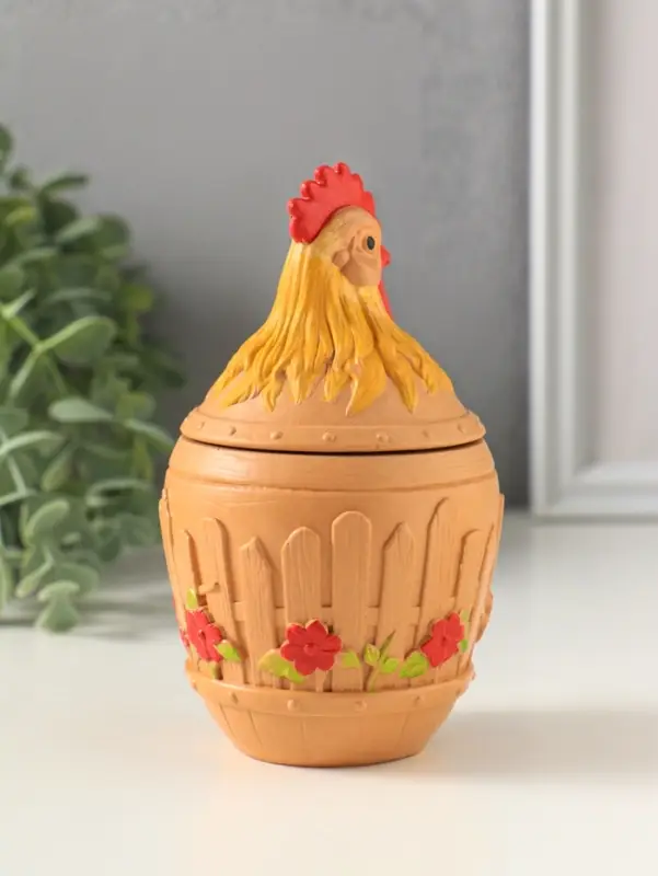 Шкатулка с крышкой для украшений &laquo;Петух&raquo;, 13&times;7 см, охра