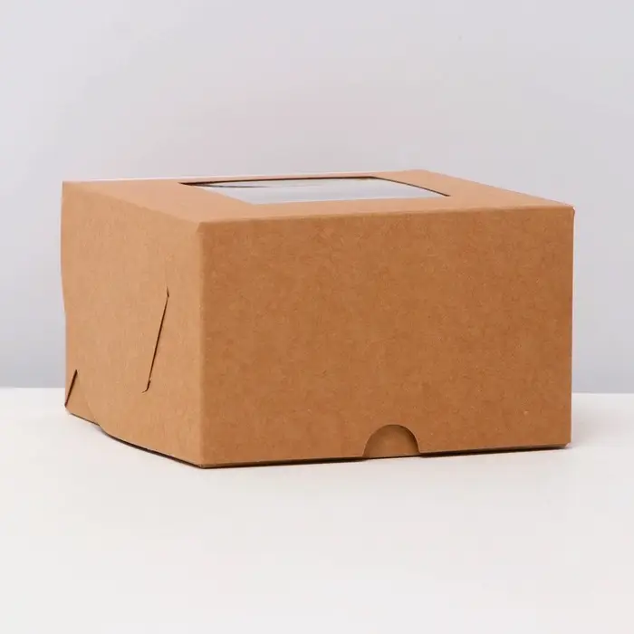 Коробка для 4 мини - капкейка крафт с окном, 13×13×8 см Коробка для 4 мини - капкейка крафт с окном, 13×13×8 см