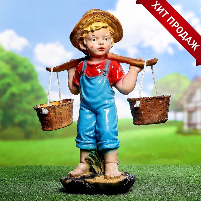 Садовая фигура из гипса «Мальчик с коромыслом», 33×18×49 см Садовая фигура из гипса «Мальчик с коромыслом», 33×18×49 см
