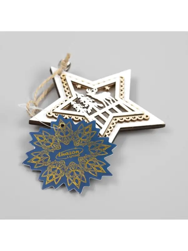 Ёлочная игрушка &laquo;Звезда с оленем&raquo;, 10&times;10&times;2 см, 4 LED, от батареек, свечение тёплое белое