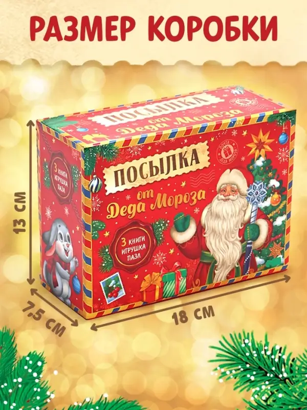 Подарочный набор на новый год &laquo;Посылка от Деда Мороза&raquo;, книги, игрушка и пазл МИКС