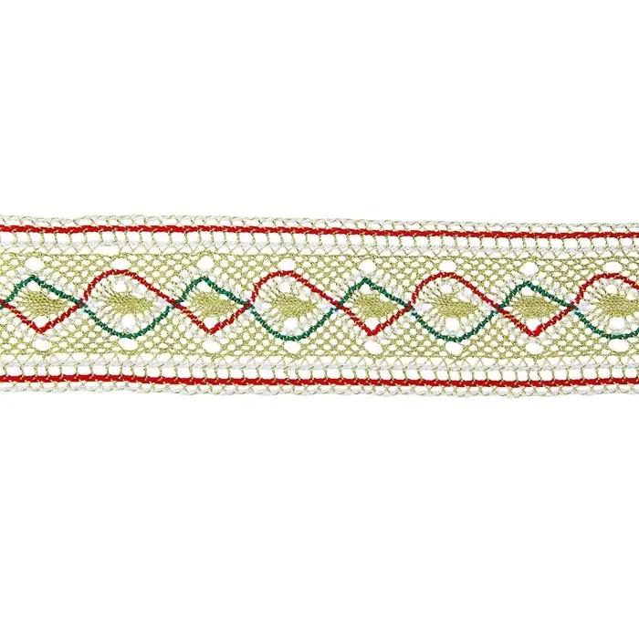 Тесьма плетёная красно бело зелёная на золотом 4,5 см, в упаковке 20 метров Тесьма плетёная красно бело зелёная на золотом 4,5 см, в упаковке 20 метров
