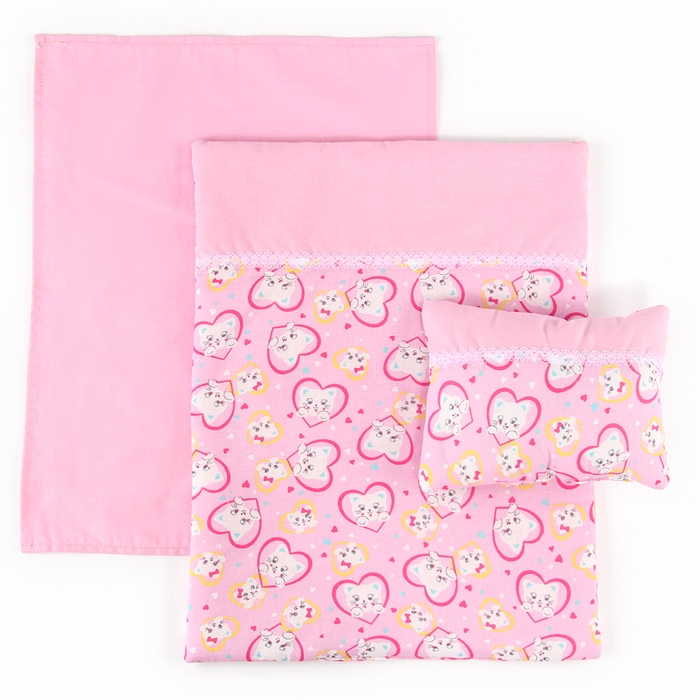 Кукольное постельное «Котята в сердцах»: простынь, одеяло 46 × 36 см, подушка 23 × 17 см Кукольное постельное «Котята в сердцах»: простынь, одеяло 46 × 36 см, подушка 23 × 17 см