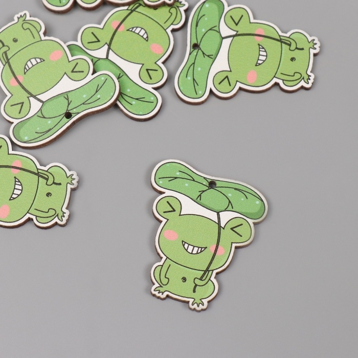 Декор для творчества дерево Декор для творчества дерево "Лягушка под листиком" набор 6 шт 4х3,5х0,3 см