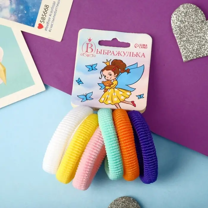 Резинка для волос  Резинка для волос "Махрушка" (набор 6 шт) полосы, 4,5 см