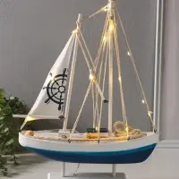 Сувенир дерево LED "Корабль со штурвалом на парусе"2хАА 28х8,5х39 см