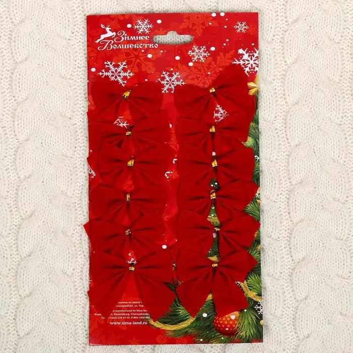 Украшение ёлочное Украшение ёлочное "Бантик" (набор 12 шт) 6х5 см красный