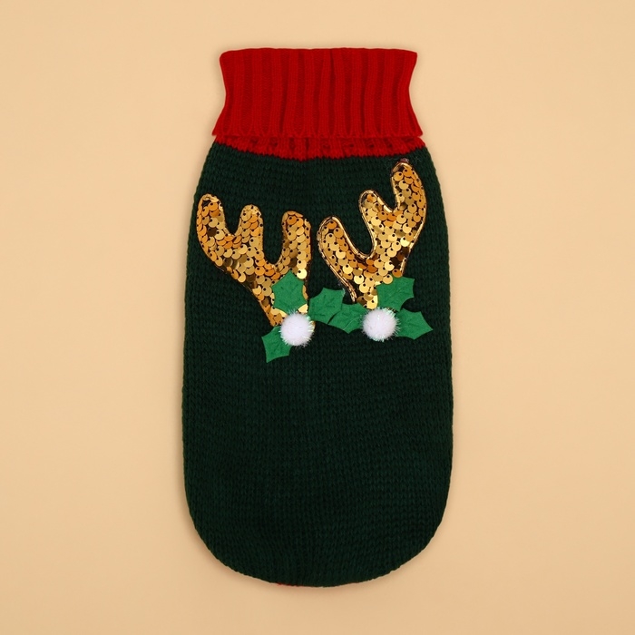 Свитер  Свитер "Рога удачи", размер S (ДС 25 см, ОШ 23, ОГ 26-45), зелёный