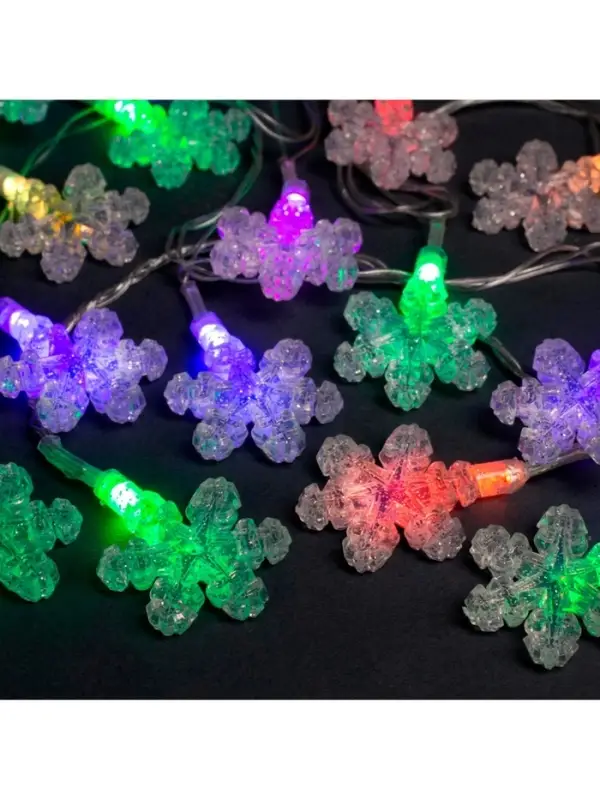 Гирлянда &laquo;Нить&raquo; 5 м с насадками &laquo;Снежинки&raquo;, IP20, прозрачная нить, 20 LED, свечение мульти (RG/RB), мигание, 220 В