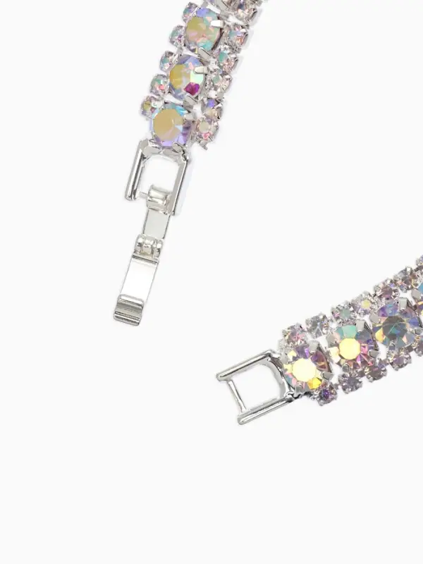 Браслет со стразами &laquo;Северное сияние. Змейка&raquo;, L=18 см, радужный в серебре