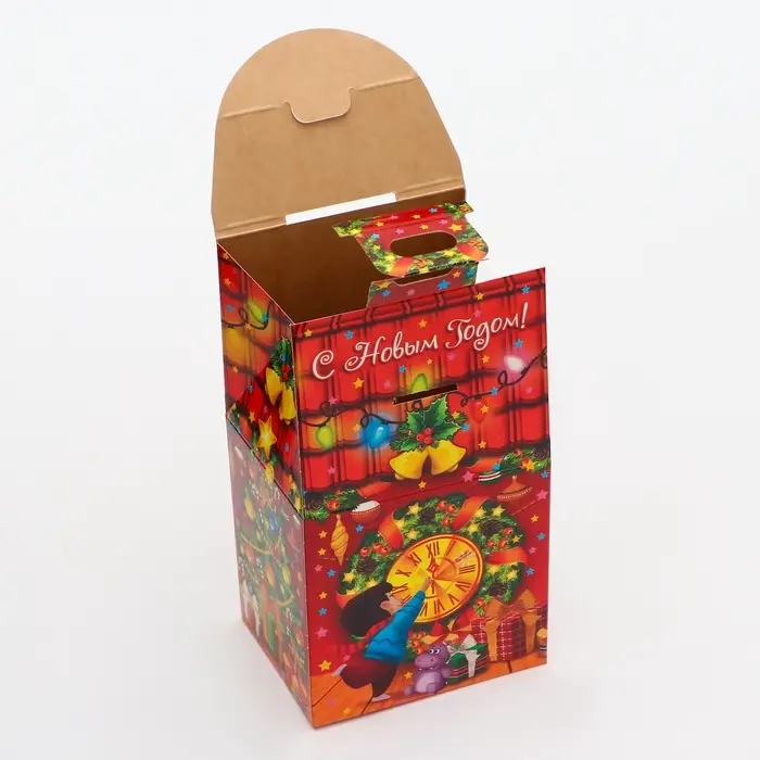 Коробка новогодняя подарочная складная «Полюсатики» 9.5×7.5×16.5 см