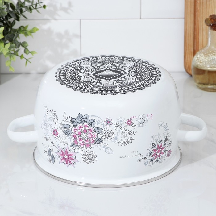 Кастрюля эмалированная «Весенний романс», 4 л, стеклянная крышка, индукция Кастрюля эмалированная «Весенний романс», 4 л, стеклянная крышка, индукция