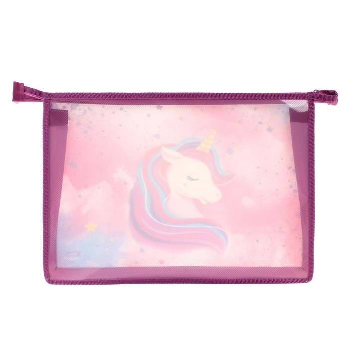 Папка для тетрадей А4, 325 х 230 х 55 мм, молния сверху, пластиковая, ПМ-А4-29 Calligrata Папка для тетрадей А4, 325 х 230 х 55 мм, молния сверху, пластиковая, ПМ-А4-29 Calligrata "Единорог"