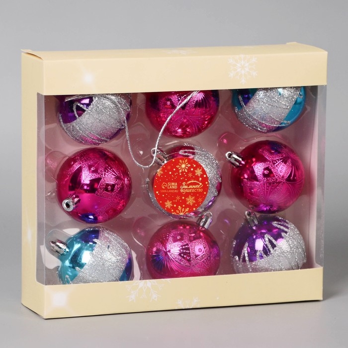 Набор шаров пластик d-6 см, 9 шт Набор шаров пластик d-6 см, 9 шт "Адель" волны, микс