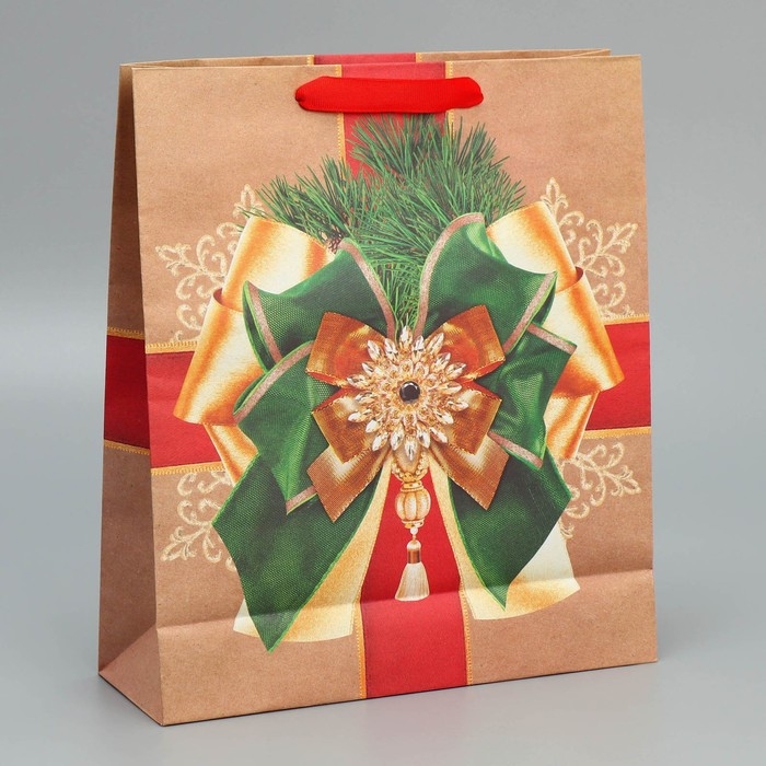 Пакет подарочный новогодний крафтовый вертикальный «Новогодний подарок», M 26 х 30 х 9 см, Новый год Пакет подарочный новогодний крафтовый вертикальный «Новогодний подарок», M 26 х 30 х 9 см, Новый год